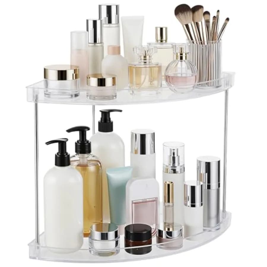 Organizer da Bagno a 2 Livelli, Mensola Trasparente per Cosmetici e Profumi, Ripiano Antiscivolo per il Bagno