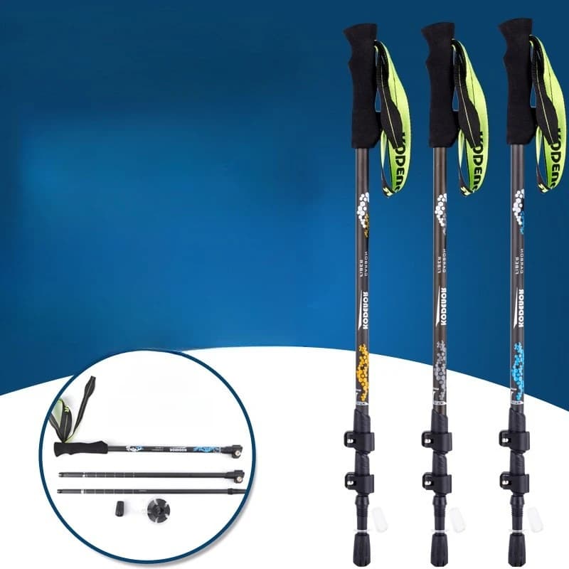 Outdoor Hiking Pole Carbon Fiber, 3-Section Telescopic Trekking Stick, Non-Slip Strong Load Sturdy Durable for Climbing