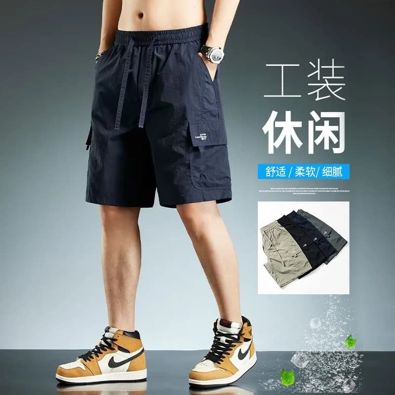 Mens Cargo Shorts Summer Casual Quick Dry Lightweight Straight Elastic Waist Loose Fit Beach Shorts Man