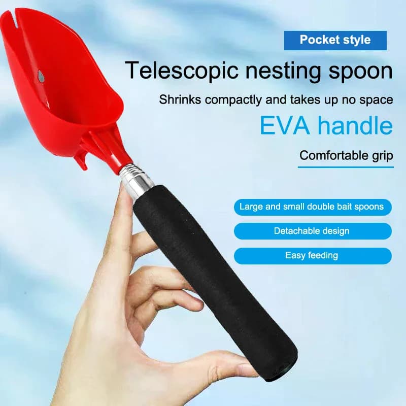 Light fishing accessory with retractable launch spoons for fish baits and long handle
