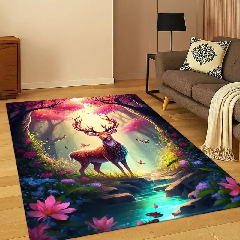 Tappeto a Forma di Cervo o Alce Cartoonesco per Camera da Letto, Soggiorno, Sala Giochi, Zerbino, Decorazione Casa, Tappeto Antiscivolo per Area Giochi Bambini, Regalo
