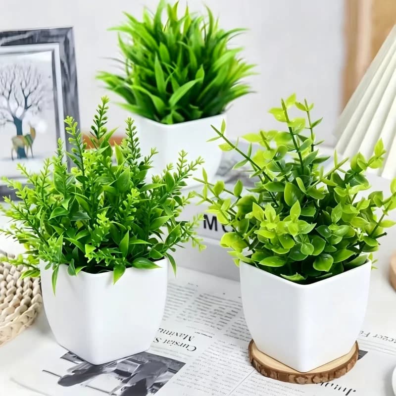Mini Piante Artificiali in Vaso Bianco, Finto Eucalipto Verde per Casa, Ufficio, Fattoria, Bagno, Scaffale, Decorazione Interna