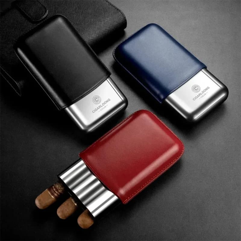 New Portable Travel Cigar Case Moisturizing 3 Tube Cigar Humidor Cow Leather Gift Package Multicolor Fits 25mm Diameter Cigar
