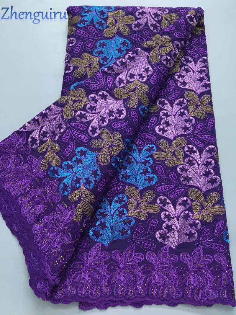 Nigerian Embroidered Cotton Lace Fabric High Quality Rhinestons African Lace Fabric 2025 Party Dress for Women Sewing A4219
