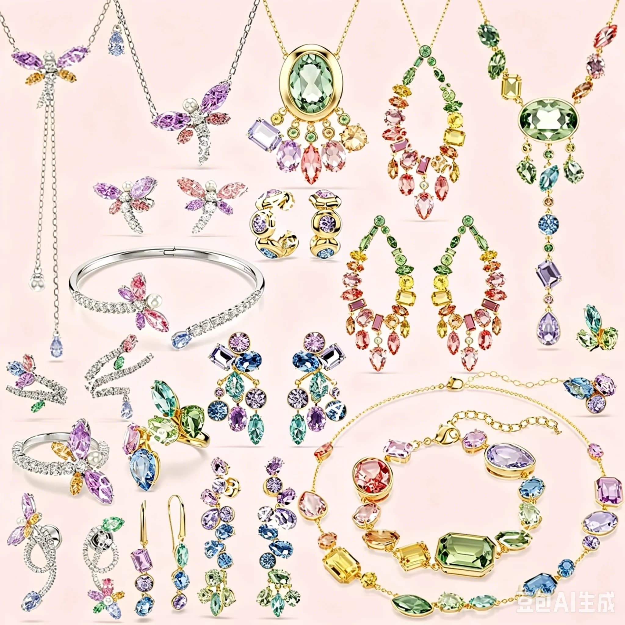 2026 New Arrival Candy Color Multi-Shape Cubic Zirconia Jewelry Set,Necklace,Bracelet,Earrings,Exquisite Elegant,All Occasion