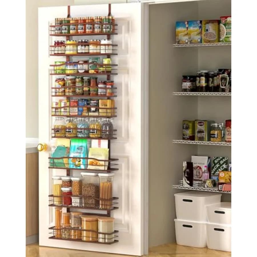 Organizzatore per Dispensa a 9 Ripiani da Appendere alla Porta, Scaffali in Metallo per Spezie e Organizzazione Domestica e Cucina