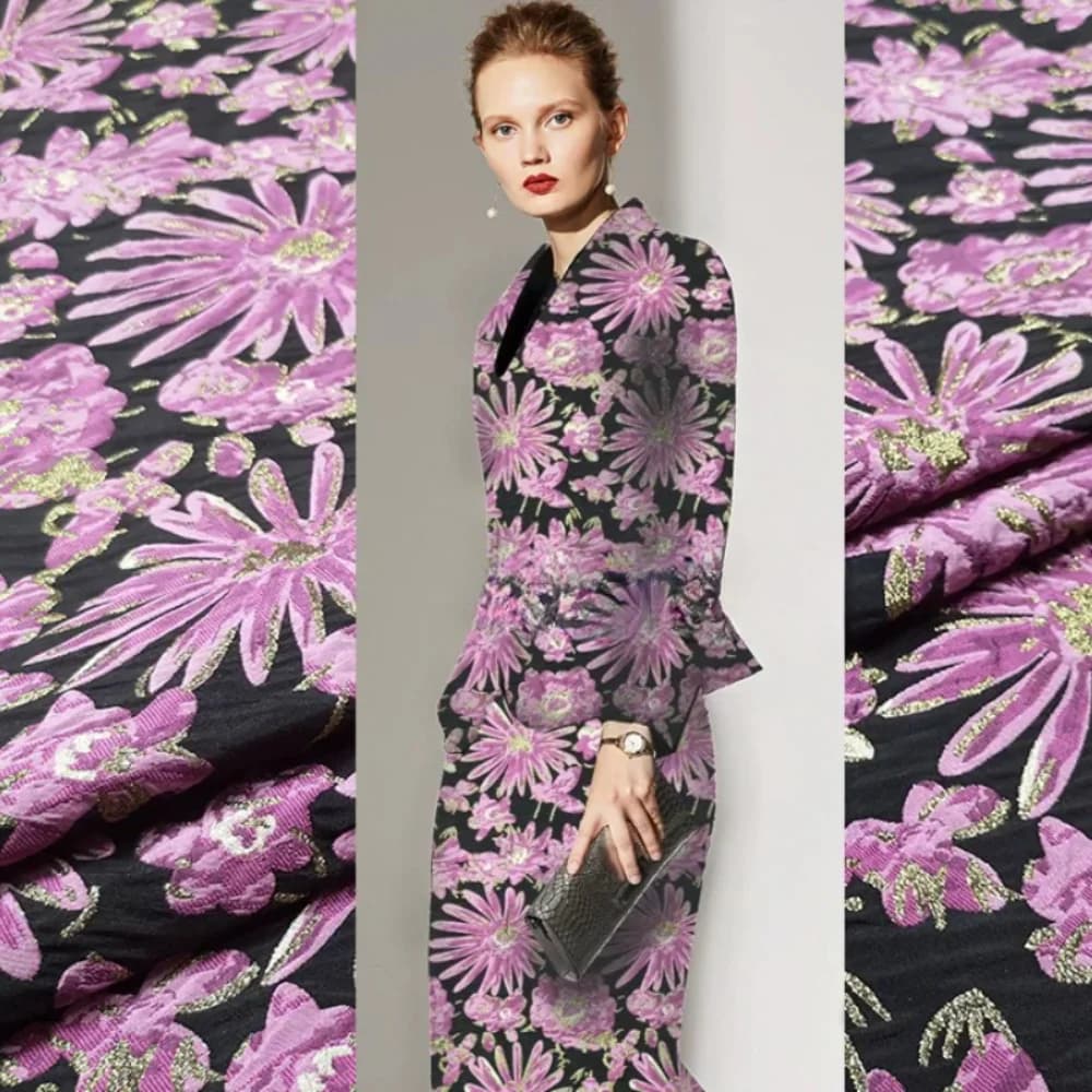 Embossed Gold Thread Jacquard Brocade Fabric Sunflower Pattern Autumn Winter Crisp Trench Coat Suit Fabrics Cloth