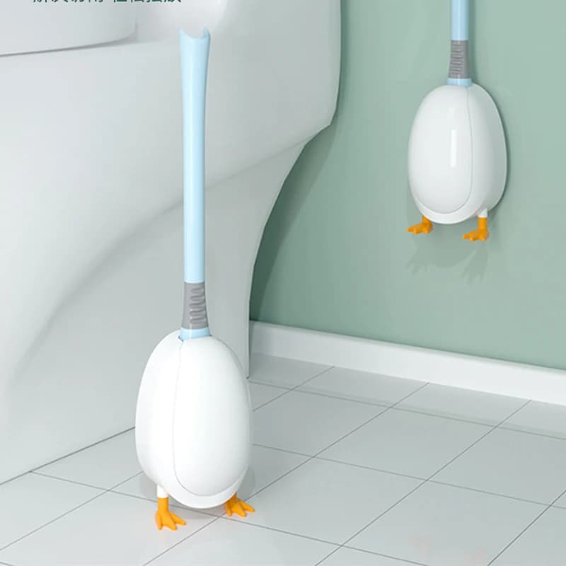 Scopino per WC in stile anatra da immersione carino Scopino per WC in silicone da pavimento a parete con set di spazzole per la pulizia del bagno di base