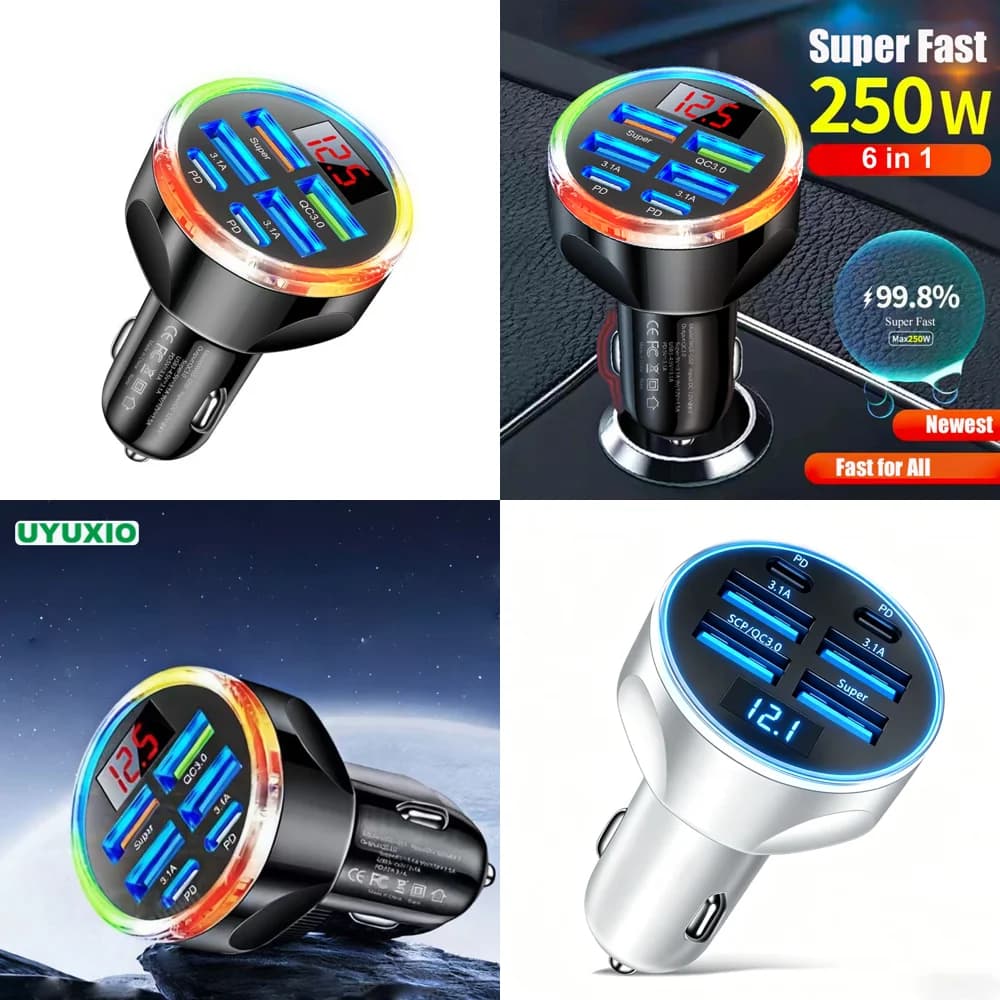 Nuovi Arrivi 2026: Caricabatterie da Auto 2 PD 4 USB-A USB-C con Display Voltaggio, Adattatore Multi-Porta a Ricarica Super Veloce con Voltmetro