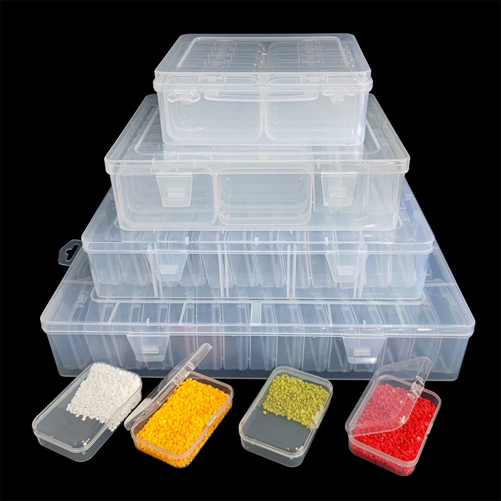 Set di Scatole in Plastica per Diamond Painting con Coperchi, Organizzatore Trasparente Multi-Griglia per Perline, Gemme, Accessori, Materiali per Arte Fai-da-Te