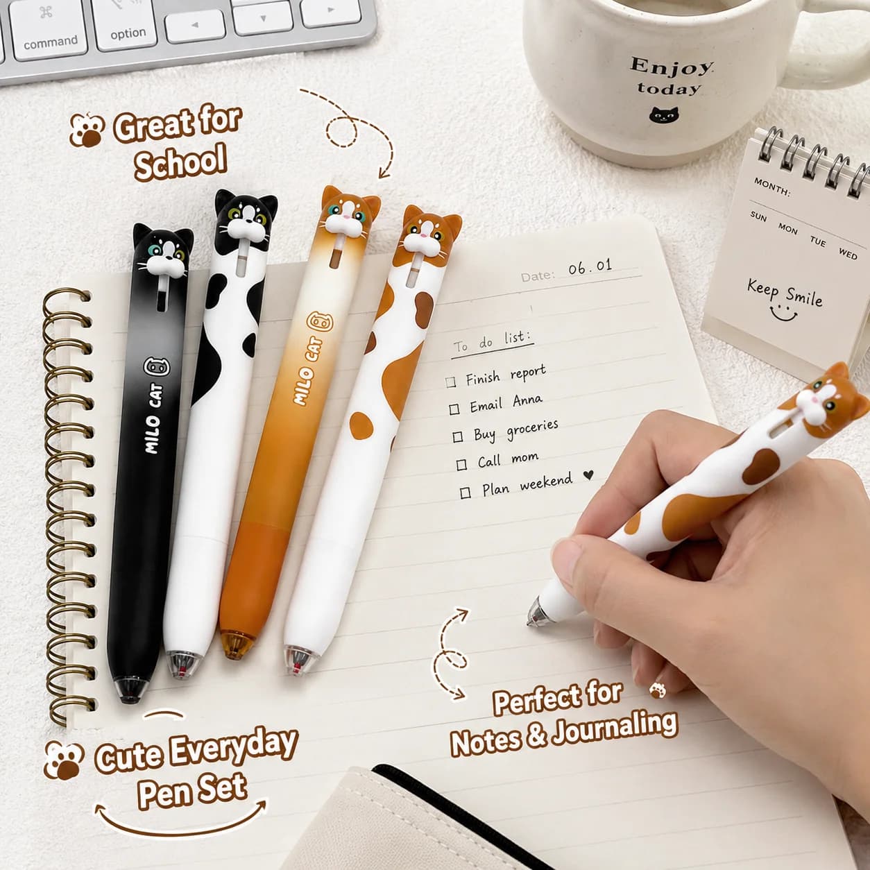 4 pcs Kawaii Milk Cat Pattern Gel Pens 0.5mm Quick-Dry Smooth Writing Retractable Pens School Stationery Gift