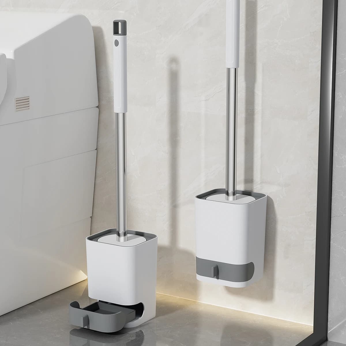 WORTHBUY Spazzola per la pulizia della toilette senza estremità morte scopino per wc a parete in plastica accessori per il bagno strumento per la pulizia senza punzone