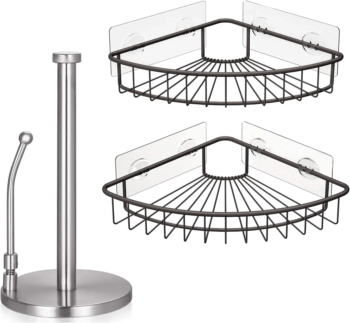 Set di 2 Portaoggetti Angolari per Doccia con Portarotoli da Cucina, Organizzatore per Piano di Lavoro, Tavolo da Pranzo, Bagno