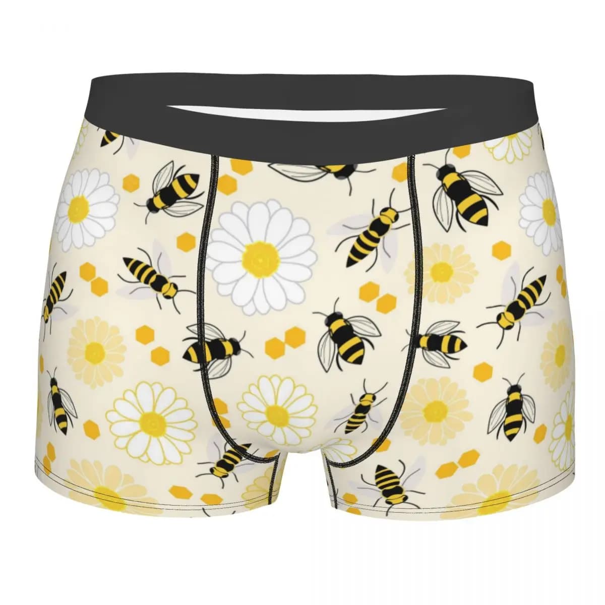 Custom Black Honey Bees Flowers Underwear Men Breathable Boxer Briefs Shorts Panties Soft Sexy Underpants For Homme