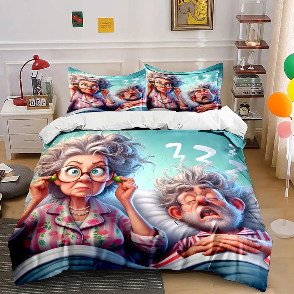 3pcs Duvet Cover Set,1 Cover Set＆2 Pillowcases,Grandma Grandpa Humorous Romantic Funny Theme,Decor Bedroom Cozy Quirky Gift