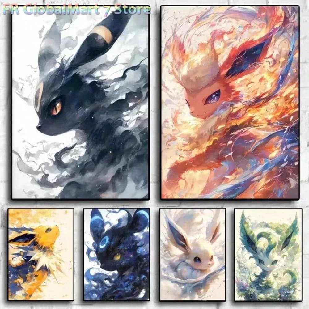 Diamond Painting Cross Stitch Modern Anime Pokemon Poster Diamond Painting Eevee Vaporeon Flareon Jolteon and HD Print Wall Ar