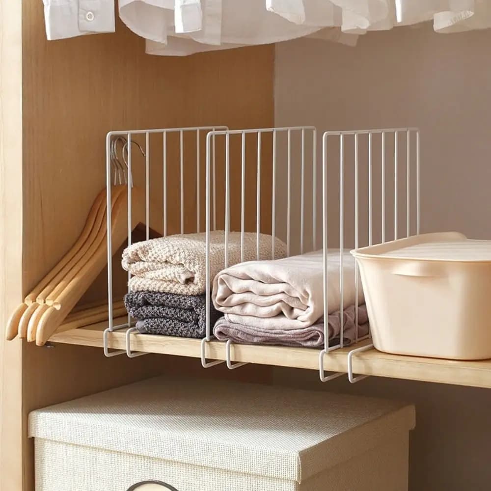 Space Saving Metal Closet Divider White Clip On Wardrobe Divider Moveable Clamp No Tools Closet Partition For Kitchen