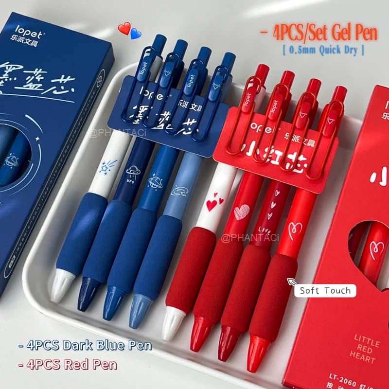 Set di 4 Penne Gel Soft Touch per Studenti, Punta 0.5mm, Asciugatura Rapida, Penna Rossa, Penna Blu Scuro, Penna Gel a Pressione, Scrittura Fluida