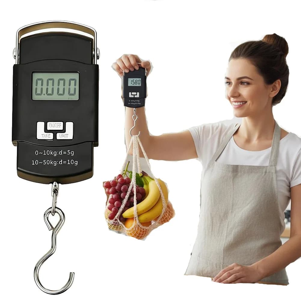 Bilancia Portatile da 50kg con Display LCD Digitale, Strumento Elettronico per Pesare Bagagli e Valigie da Viaggio