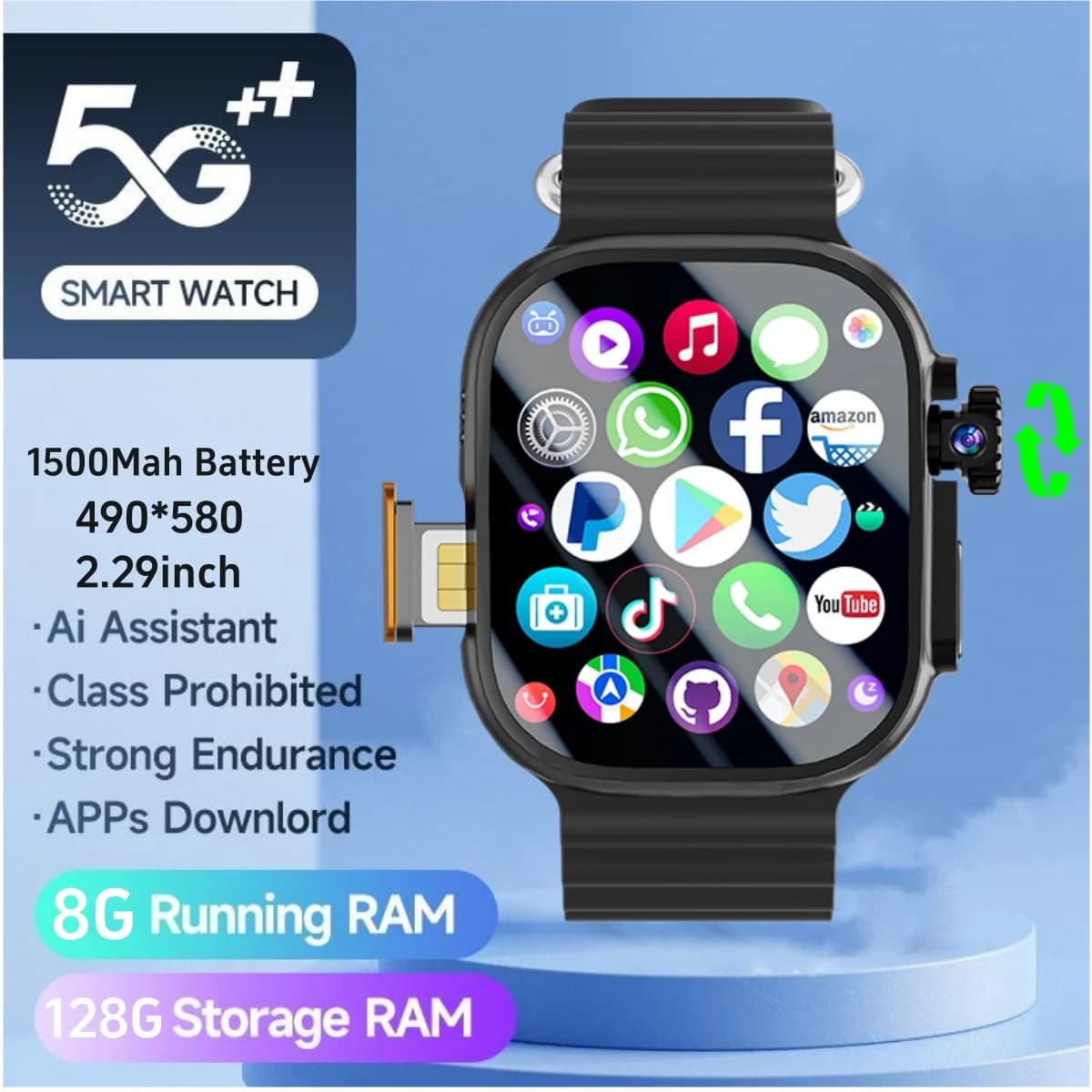Smartwatch Originale DW100 S10 Ultra 3 con Schermo Amoled da 2,29'', GPS, WIFI, 256GB di Memoria, Versione Globale, Scheda SIM 5G
