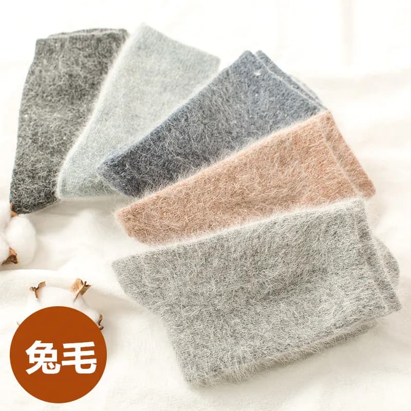 Calzini invernali caldi di colore puro Capelli di coniglio angora Calzini di lana ispessimento femminile Calzini di cotone Calzini di lana di coniglio Calcetines invernali