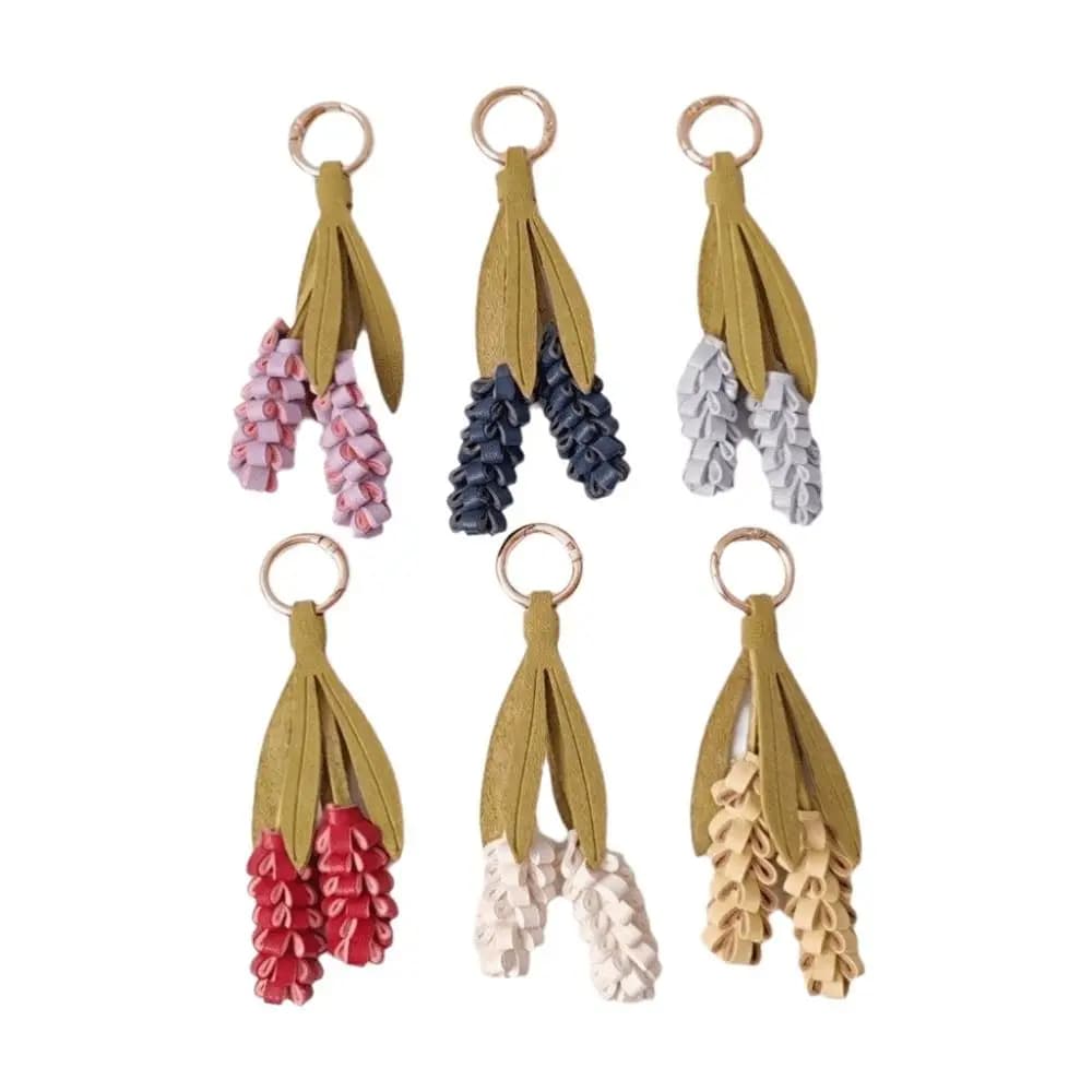 PU Leather Lavender Keychain Metal Key Ring Lightweight Bag Charm Decorative Tassel Style Hanging Accessory Backpack Decor