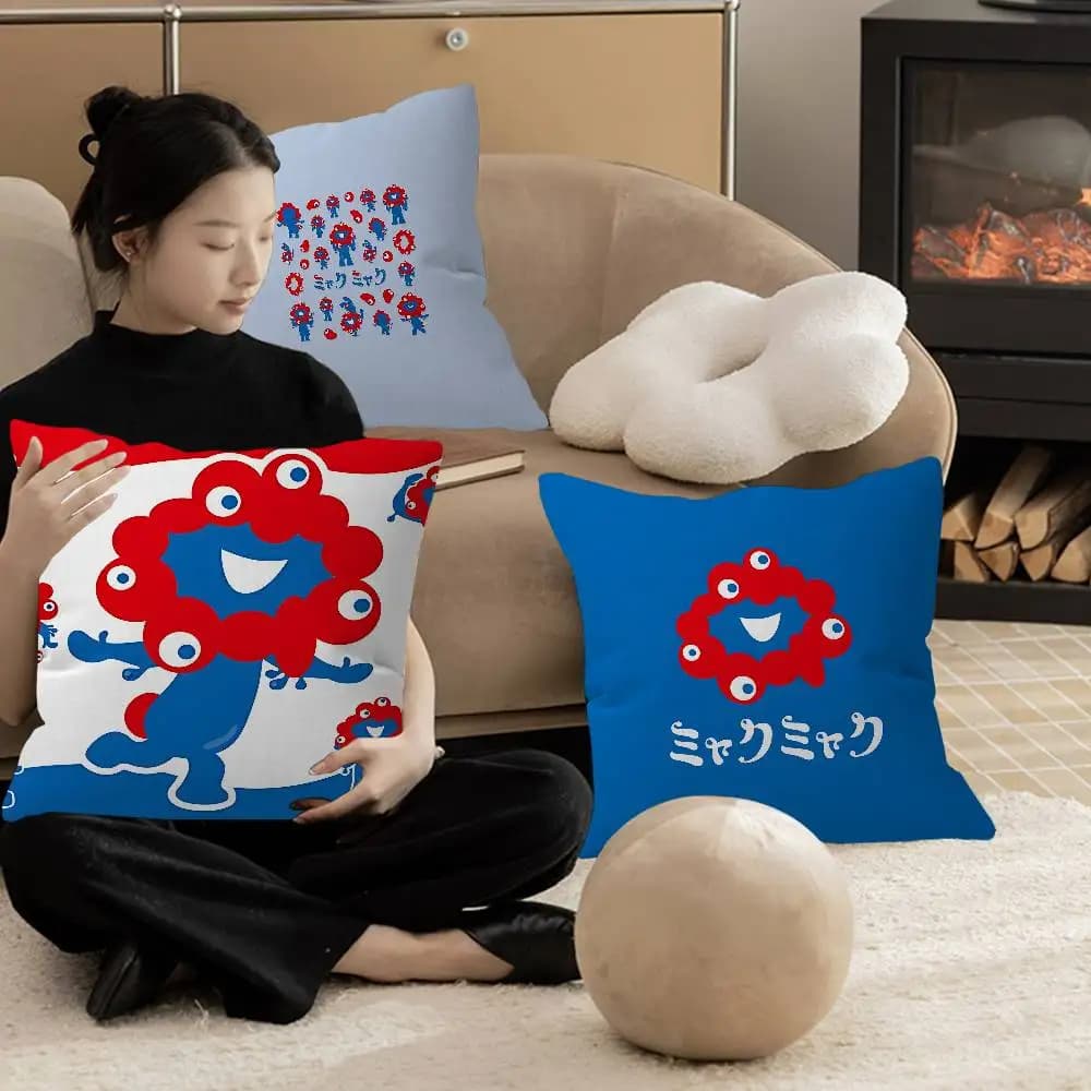 Fodera per cuscino Cartoon M-Myaku-Myaku, decorazione rustica per la casa, federe per cuscini decorativi per divano