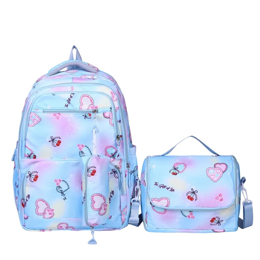 Creative Multicolor 3-in-1 School Bag Large Capacity Nylon Crossbody Bag Easy Carry Flower Printed Backpack Set Unisex