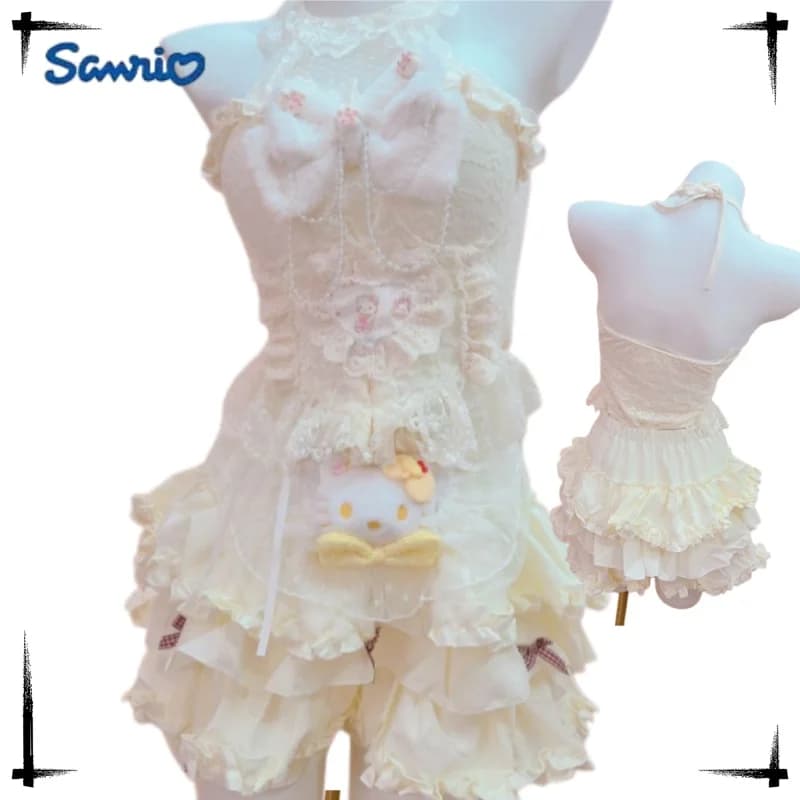 Nuovo Vestito Sanrio Hello Kitty Cartoon con Fiocco a Sottovuoto e Fascia per la Vita, Regalo di Natale per Ragazze