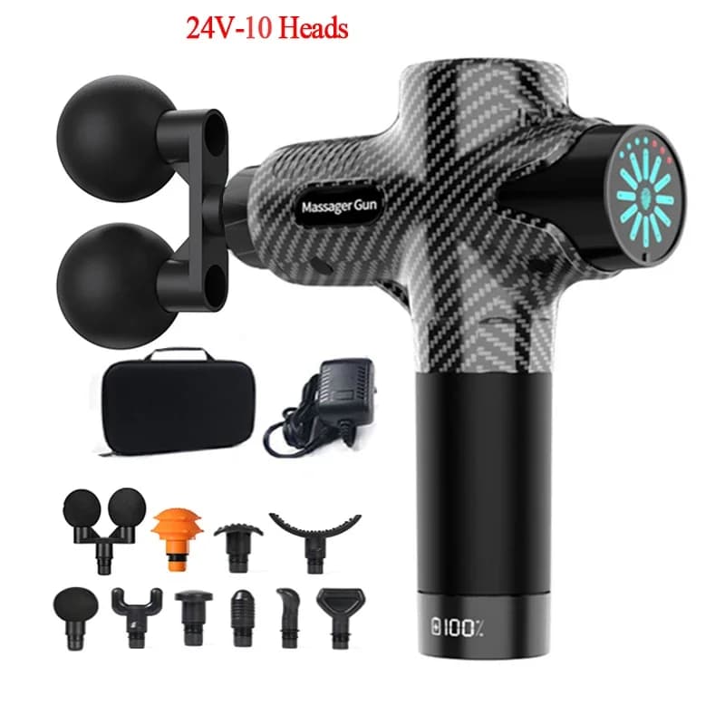 24V Professional Massage Gun with Hot & Cold Pack Electric Gun for High Frequency 12 Heads Collo for Deep Fabrics Relaxation Fitness