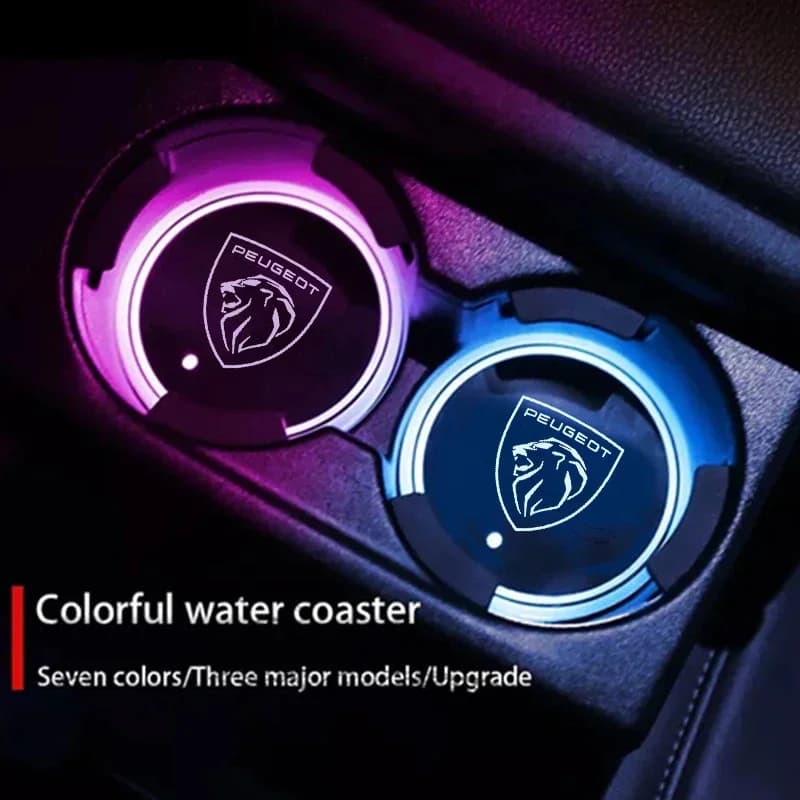 For Peugeot 207 208 301 308 408 508 2008 3008 4008 GT RCZ New 7 Color LED Car Cup Holder Light Luminous Coaster Water Cup Pad
