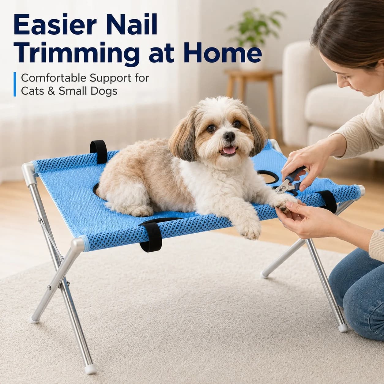 Pet Grooming Hammock Stand Foldable Dog Cat Nail Clipping Table Stainless Steel Portable Breathable Mesh Care Bed for Small Pets