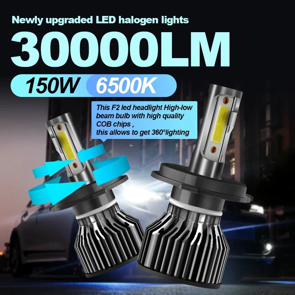 Roadsun 150W Faro LED 30000LM 9005 9006 H1 H7 H11 Abbagliante Basso 9007 H4 Fendinebbia 6000K Bianco Auto Turbo Kit Luce