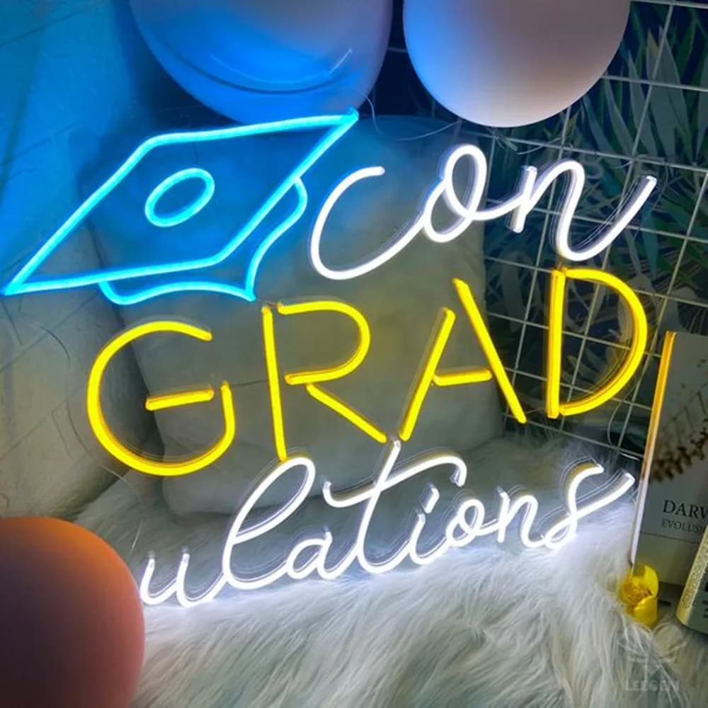 Insegna al neon personalizzabile 'Congratulazioni Grad' - LED illuminato nome personalizzato logo regalo di laurea decorazione 22 colori disponibili personalizzati