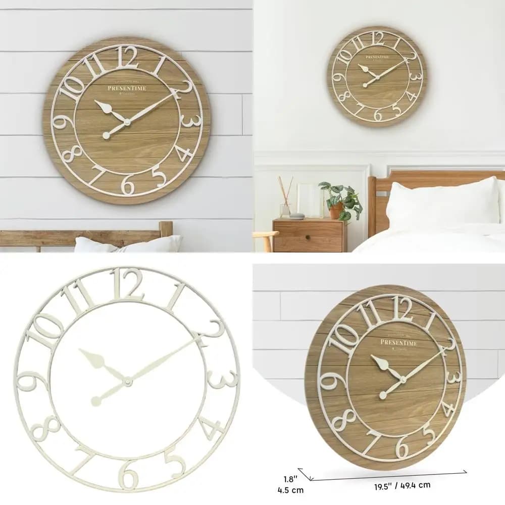 Wall Clock with White Arabic numerals from 19,5 Poles - Great Decoration for Living, Entrance, Home Office