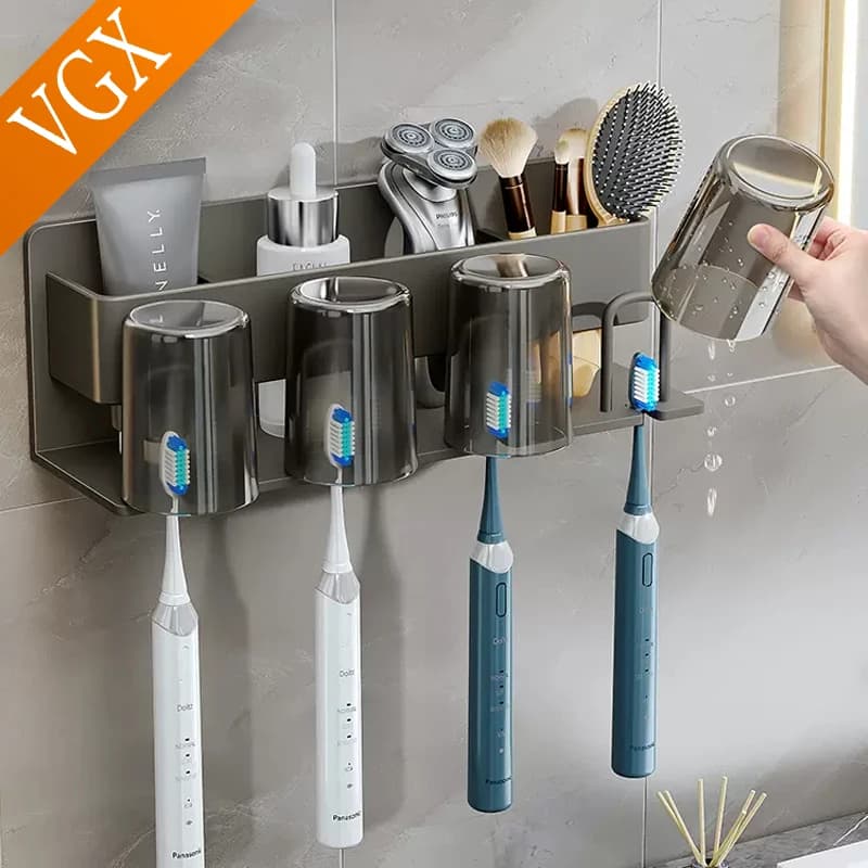 VGX wall-mounted storage shelf Set electric brush holder collutorio gargarismi cup tooth bathroom accessories without punch