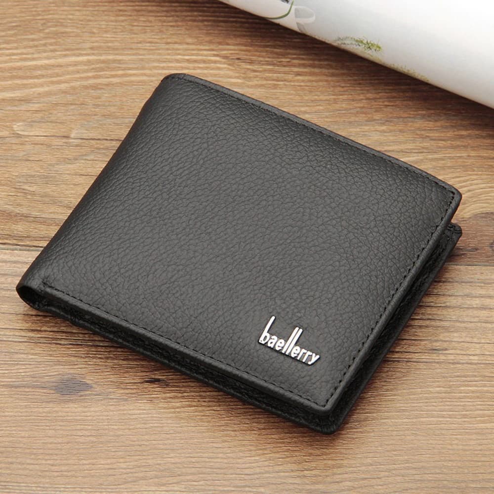 Portafoglio da uomo Baellerry corto in pelle PU con blocco RFID, porta carte sottile con design in fibra di carbonio