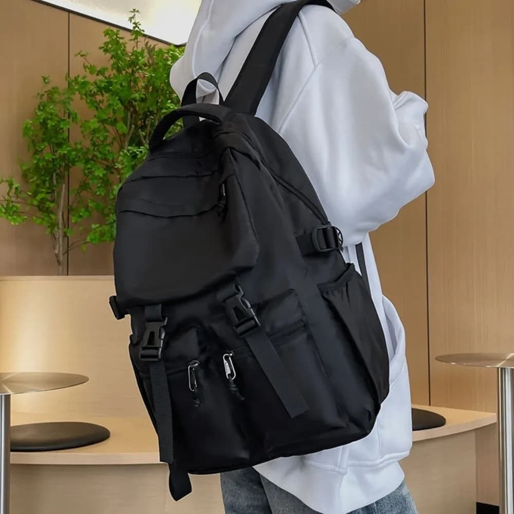 Zaino in tela semplice e capiente, stile Harajuku, tinta unita, per studenti, borsa da scuola in nylon, multitasche, borsa a tracolla da viaggio