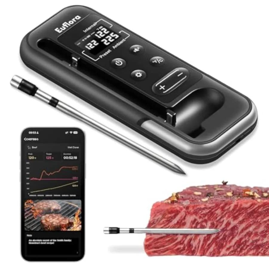 Wireless Car Thermometer with Digital Probe, Internal Temperature and Environment Measurement, Bluetooth 800FT with Host Connector