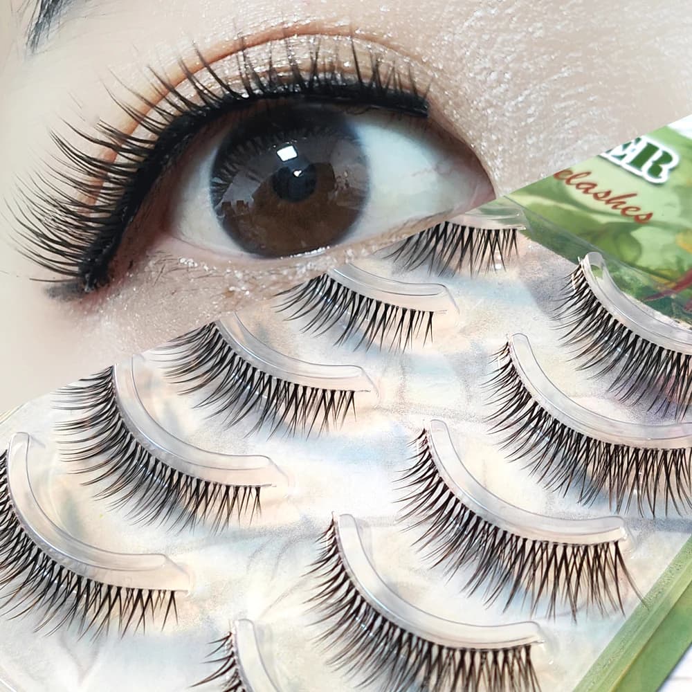 5 Paia di Ciglia Finte Naturali a Croce, Ciglia Corte Effetto Fata Coreano, Ciglia Fatte a Mano con Fascia Transparent, Tools for Application Eyelash