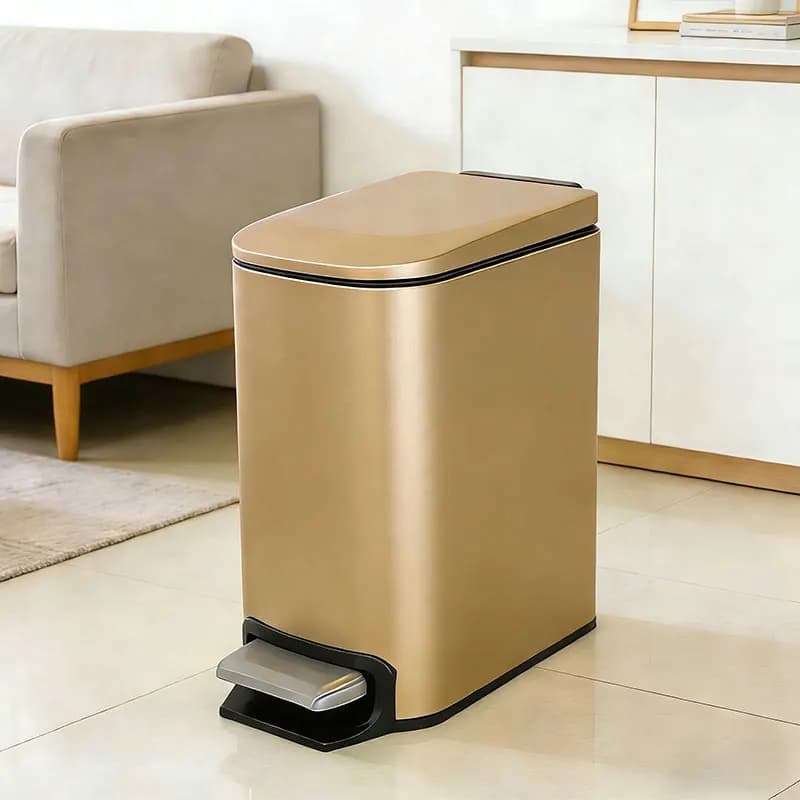 Light Luxury Slim Stainless Steel Pedal Trash Can, Waterproof Narrow Gap Garbage Bin with Lid for Home Bathroom Toilet 6L/1.6Gal