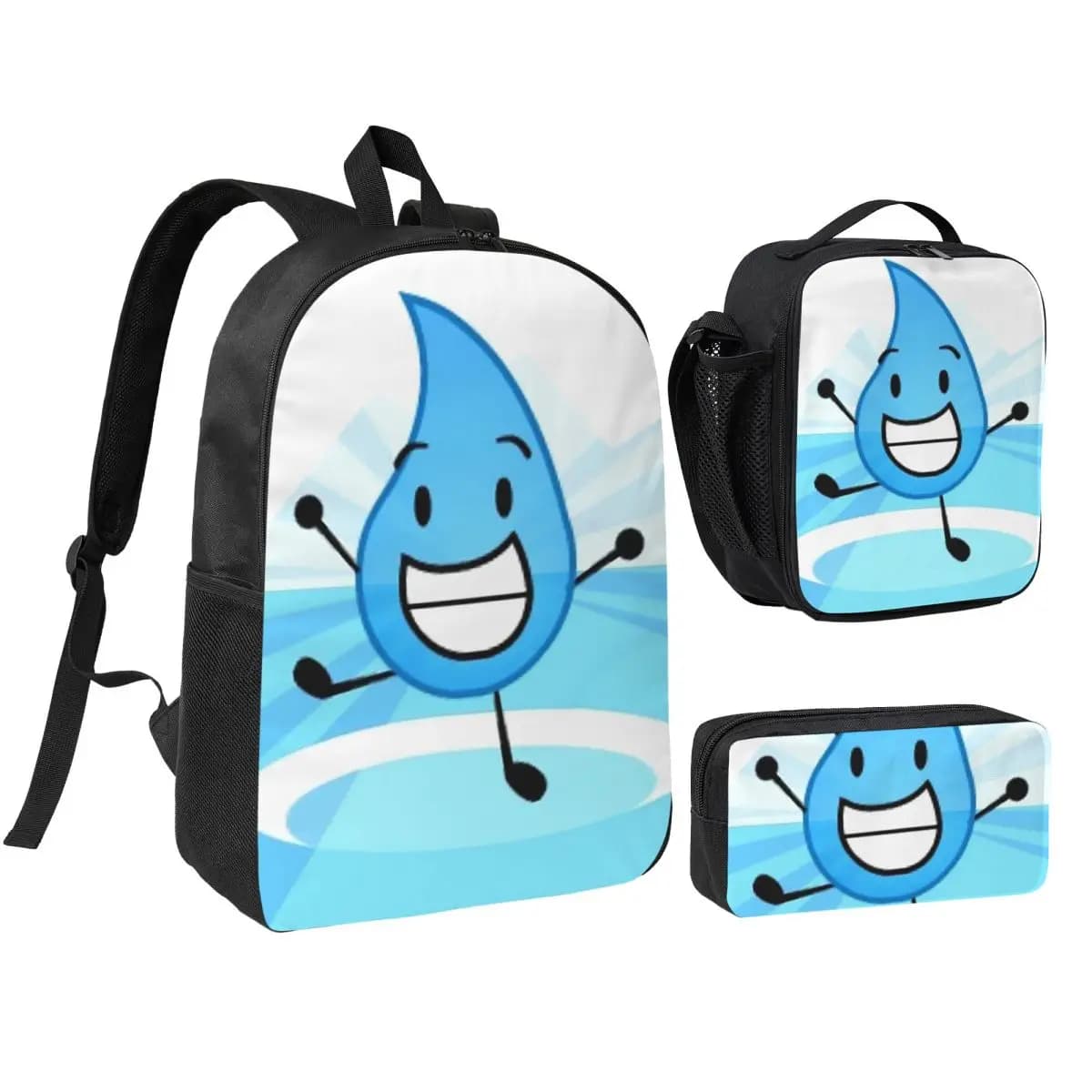 Battle For Dream Island BFDI Teardrop Backpack Borsa per libri per studenti Borsa da scuola Borse a tracolla 3 pezzi Borsa per il pranzo isolata Astuccio per matite