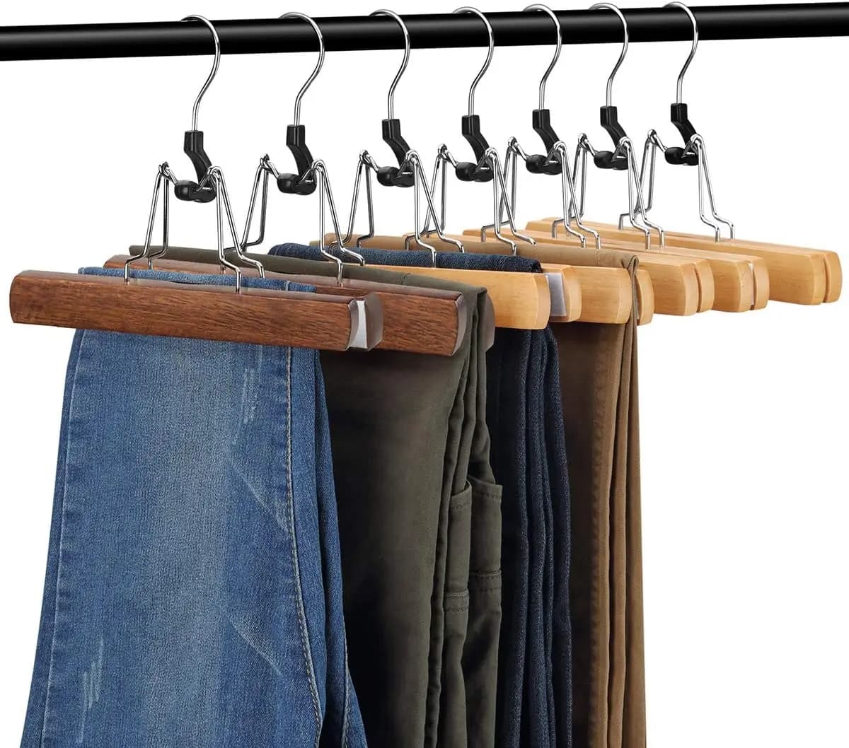 5-30PCS Pantaloni in legno Grucce per gonne Liscio in legno massello antiscivolo Jeans Slack Morsetto Grucce Ganci per estensioni dei capelli con gancio girevole
