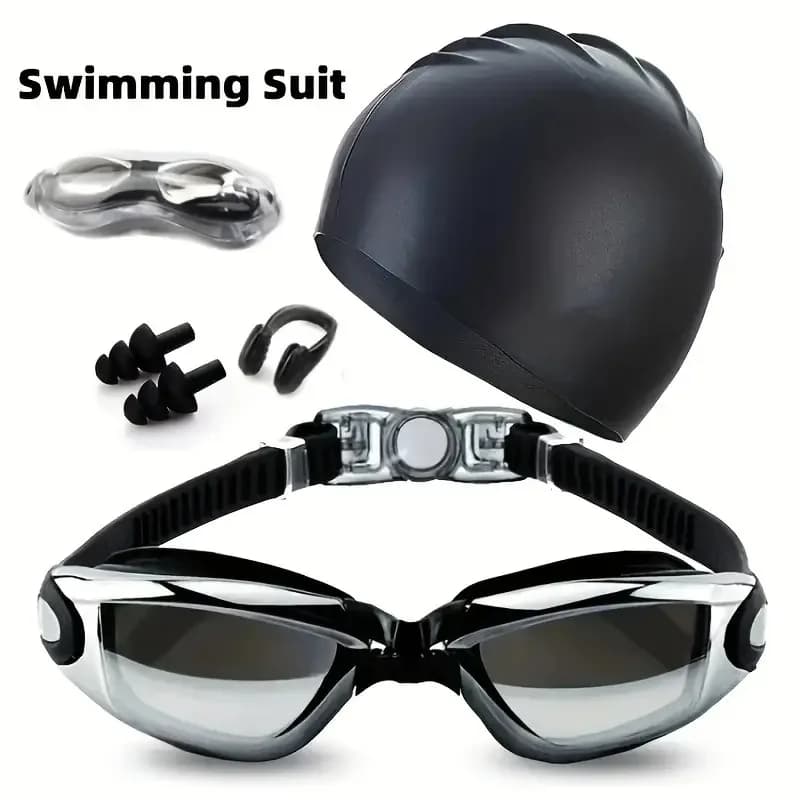 Professional swimwear for adults, swimming headphones, ear plugs, nose clip set, anti-fog lenses: durable, waterproof, workout, game