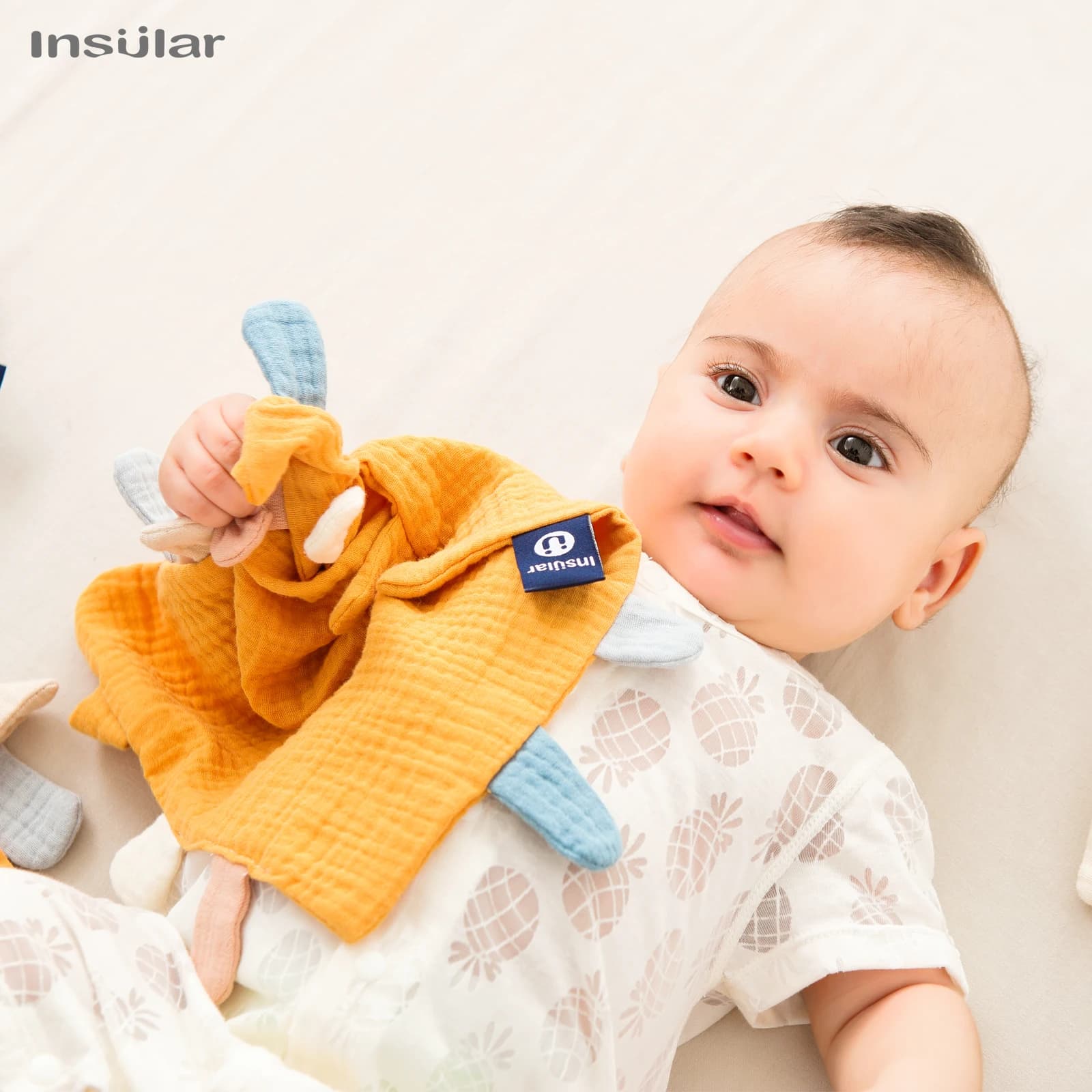 Insular Baby Soft Soother Teether Appease Towel - Coperta sensoriale quadrata per la sicurezza dei neonati, per il comfort durante il sonno e l'allattamento