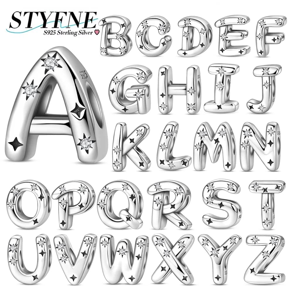 Ciondoli in argento 925 serie di lettere Starlight lettere brillanti perline di zirconi adatti accessori per braccialetti creazione di gioielli regalo di gioielleria raffinata