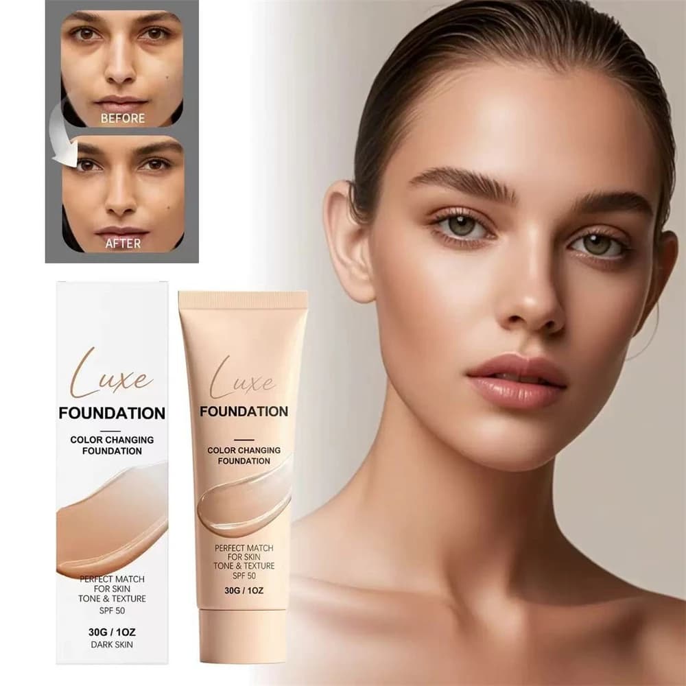Korean Luxe Color-Adjusting Liquid Foundation Natural Matte Moisturizing Concealer Long Lasting Full Coverage Base Makeup
