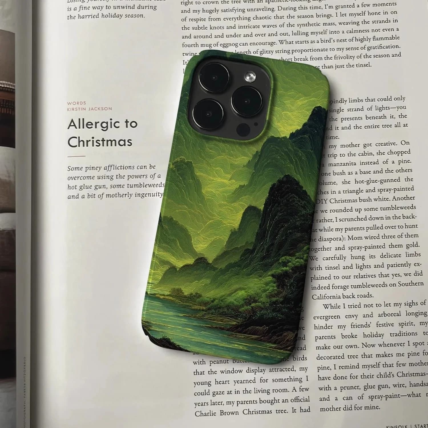 Artistic Green Landscape Oil Painting Aesthetic Design Phone Case for iPhone 17 16 15 14 11 12 13 Pro Max Air Plus Back Cover
