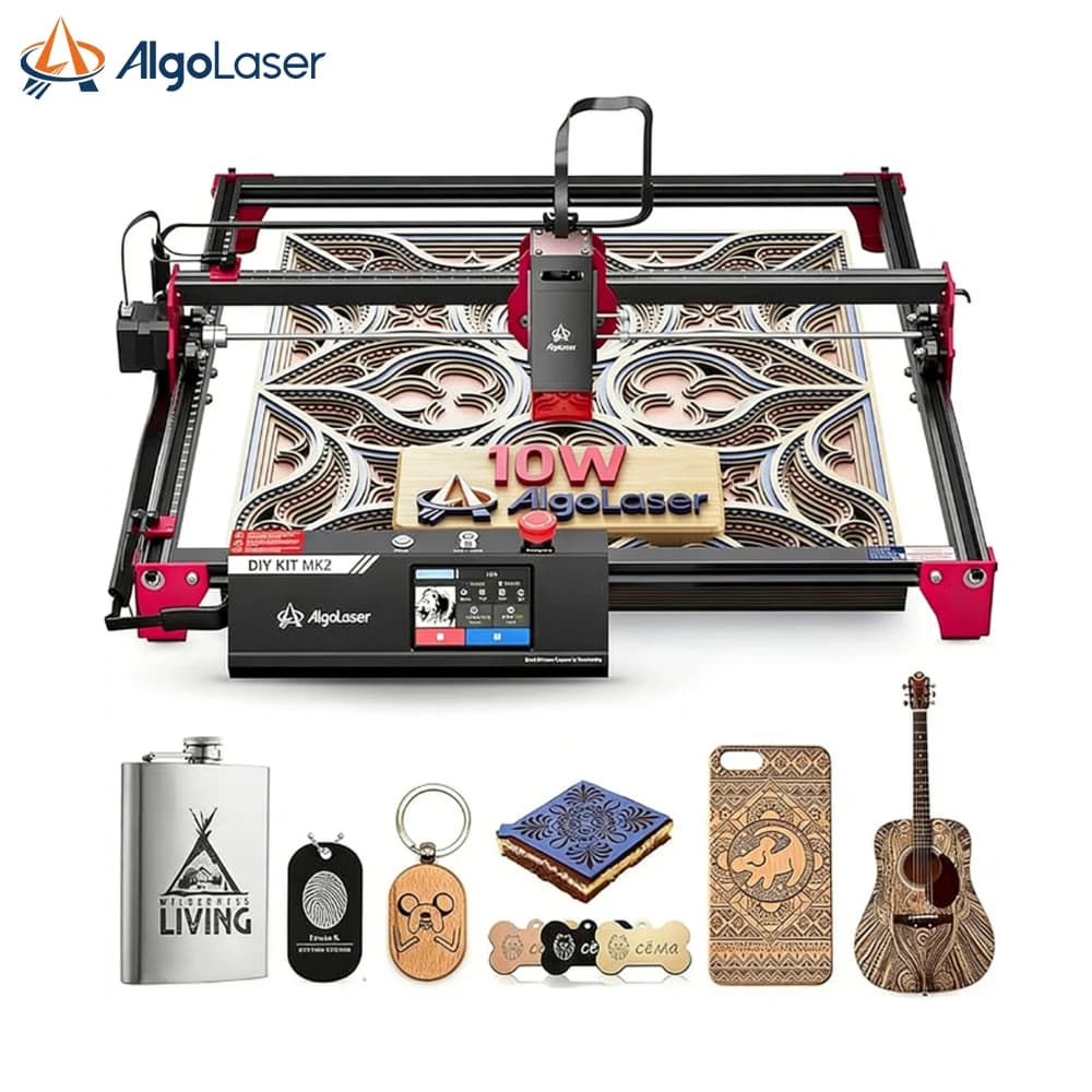 Laser Engraver Algolaser Alpha 10W, laser cutter 12000 mm/min, DIY tools for gifts, crafts, ideal for wood, metal, acrylic, leather.