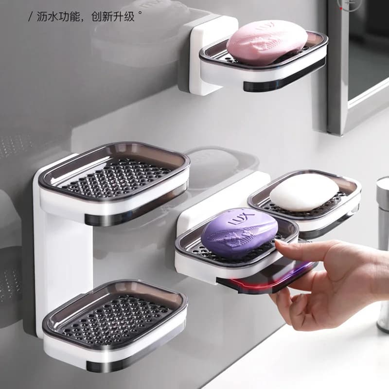 Portasapone ventosa perforata a parete Dispenser di sapone di scarico singolo e doppio strato portasapone da bagno per wc domestico